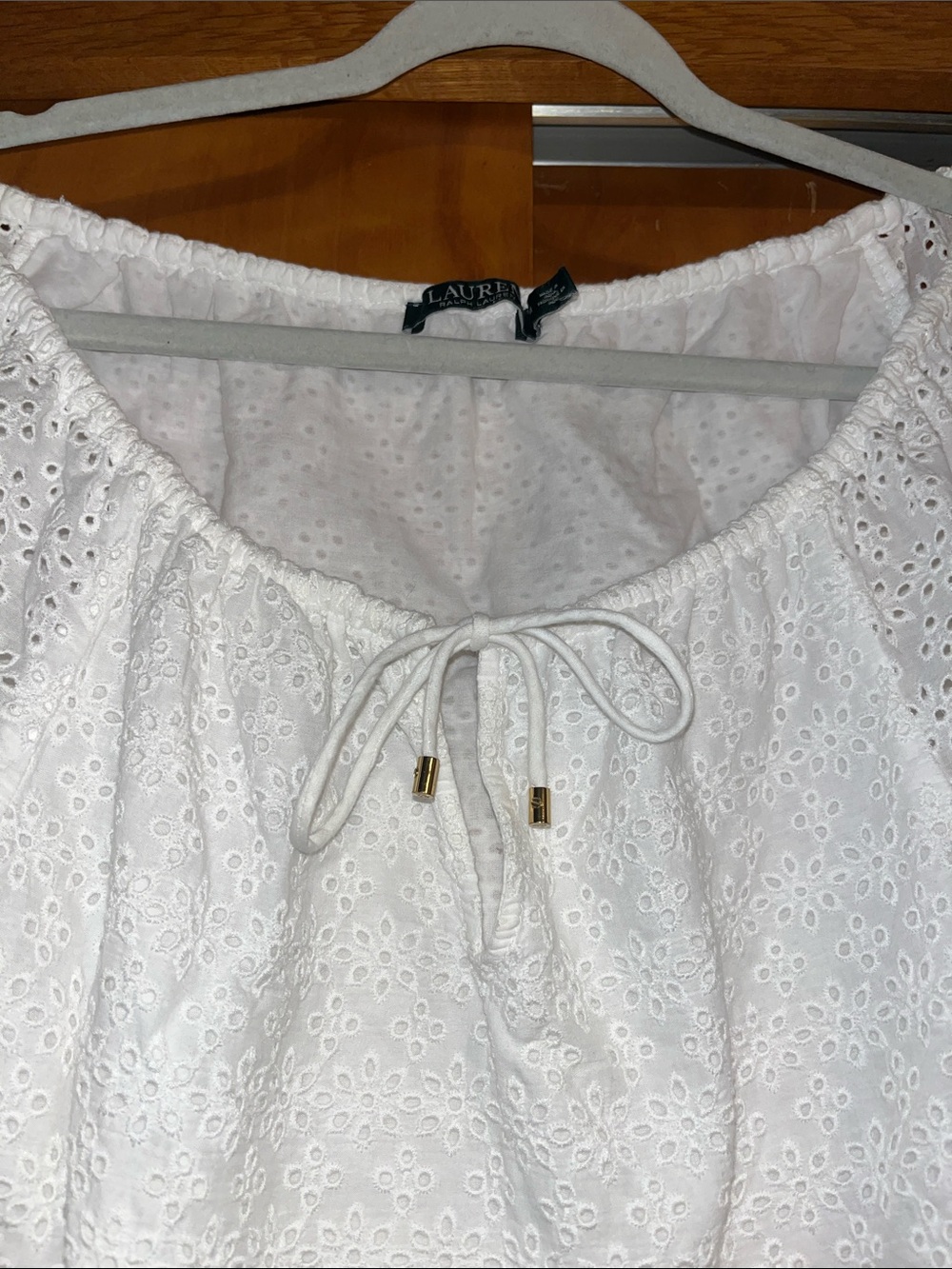 Lauren Ralph Lauren White Eyelet Peasant Top - Picture 2 of 3